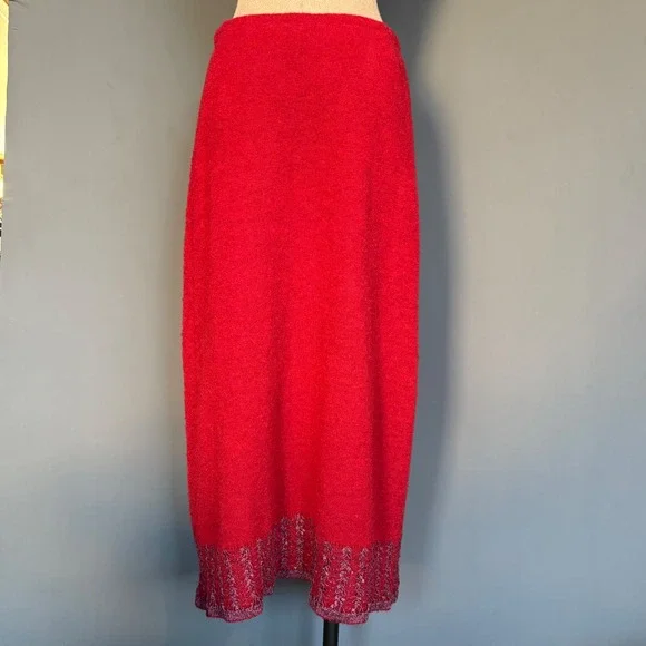 1980s Chacok Mohair Knit Maxi Skirt | Size 4 30" | Burgundy Purple Trim Vintage - Picture 3 of 11
